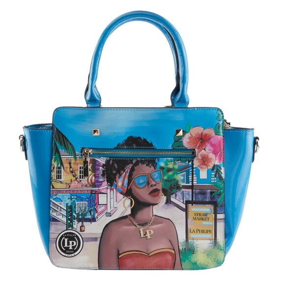 La Philipe Handbag "Blue In Bahamas" 100% Vegan Leather, Hand Designed - Picture 2 of 5